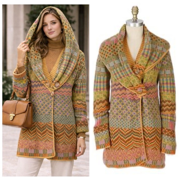 Anthropologie Sweaters - IVKO 100% lambswool‎ removable shawl collar cardigan Size M Anthropologie boho